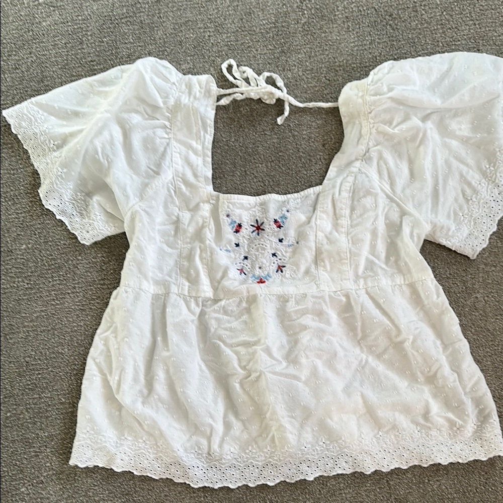 Old Navy White Square Neck Puff Sleeve Blouse